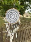 Dream Catcher Rattan Crochet White – Large 15" x 16"  Handmade Bohemian Wall Hanging for Bedroom & Home Decor