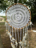 Dream Catcher Rattan Crochet White – Large 15" x 16"  Handmade Bohemian Wall Hanging for Bedroom & Home Decor