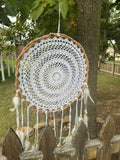 Dream Catcher Rattan Crochet White – Large 15" x 16"  Handmade Bohemian Wall Hanging for Bedroom & Home Decor