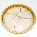 Terre Shaman Drum with Vegvísir & Moon Phases Design – 16" or 20" Norse Ritual Drum with Goatskin Head & Feather Ornament