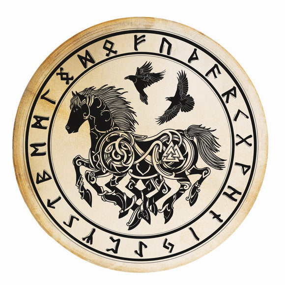Terre Shaman Drum with Sleipnir, Hugin & Munin Design – 16