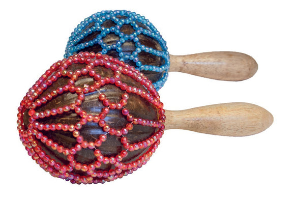 Terre Shekere Ball - Handcrafted 9 inches in length and 4 inches in head Coconut Instrument with Colorful Glass Beads for Vibrant Sound