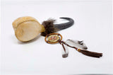 Terré Shamanshaker Handmade from Chamois Antler and Goat Skin with Feather Totem – Native Style in Sizes S & L Two sounds  Ocean or Rain