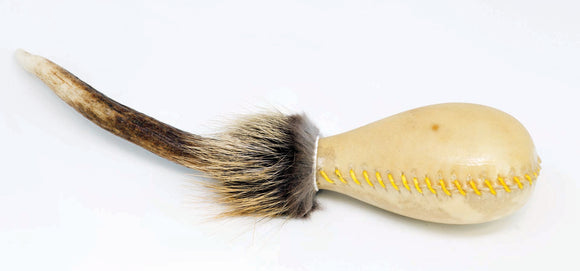 Terré Shamanshaker Handmade from Deer Antler and Cowhide with Feather Totem – Traditional Native Style in S, M & L Sizes, Two sounds  Ocean or Rain