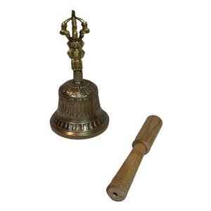 Tibetan Bell Handmade in Indian Tibetan Bell made of brass Useful for yoga prayer meditation singing and spiritual mantra rituals Tibetan Buddhist Meditation Bell Set(6 inch)