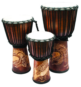 New Djembe Standard Linecarv, 16" tall, 8" head, NK 190 Dragon